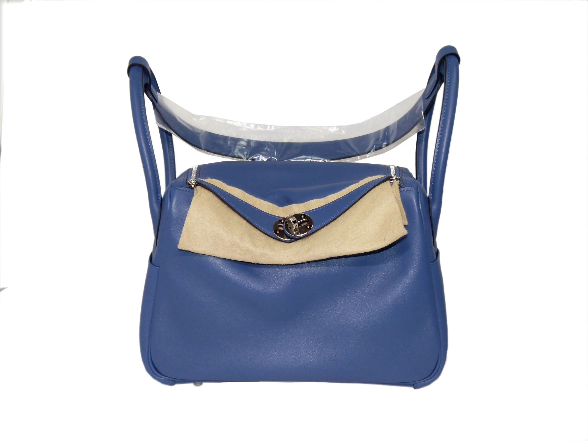 Hermes Lindy 26 Eclat Swift Leather Bleu Brighton/ Cappucine Duo Colors Palladium Hardware - Image 3
