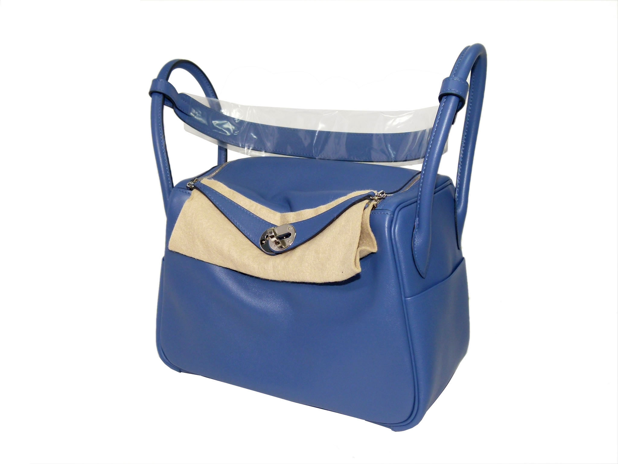 Hermes Lindy 26 Eclat Swift Leather Bleu Brighton/ Cappucine Duo Colors Palladium Hardware - Image 4