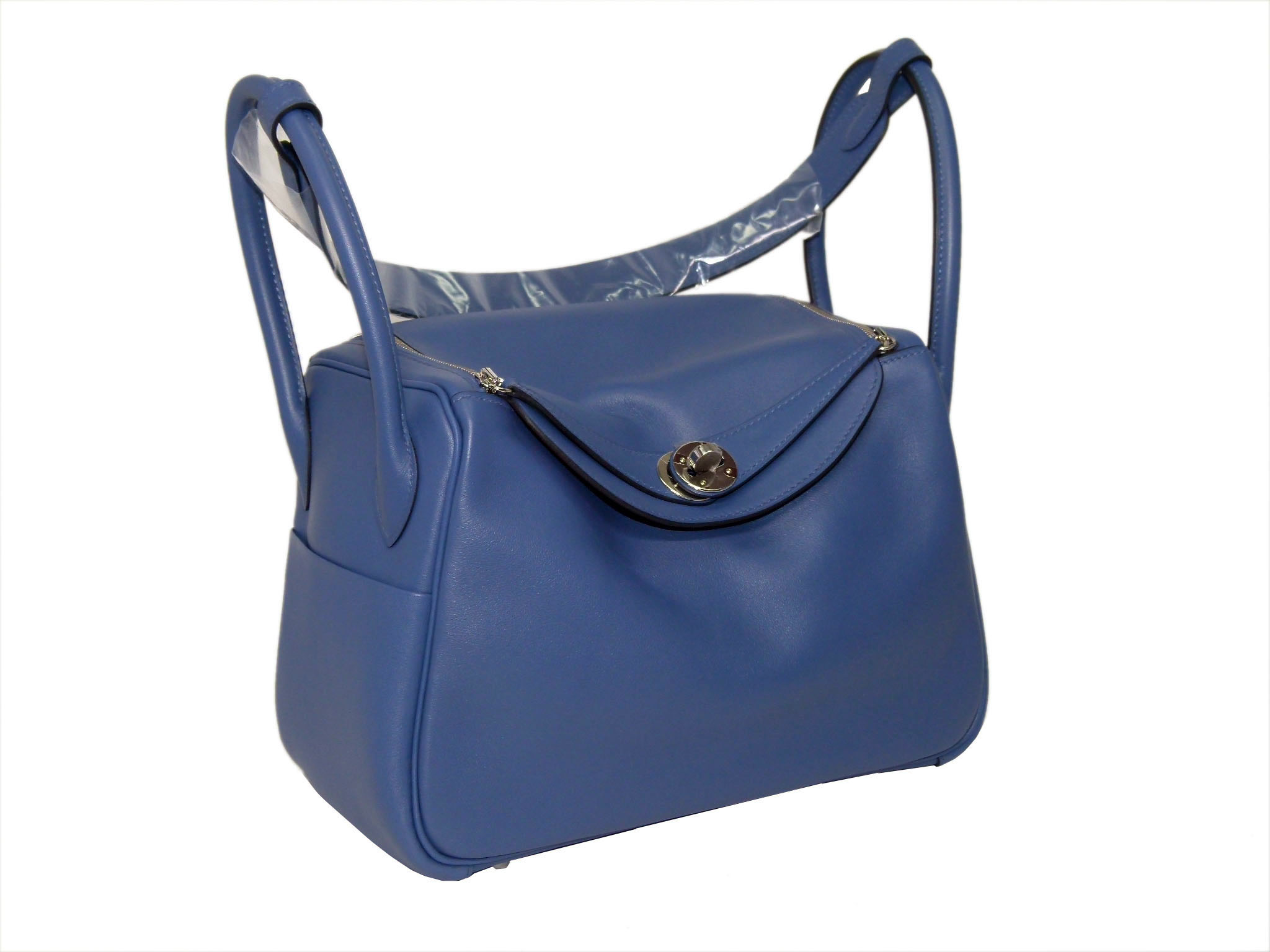 Hermes Lindy 26 Eclat Swift Leather Bleu Brighton/ Cappucine Duo Colors Palladium Hardware - Image 6
