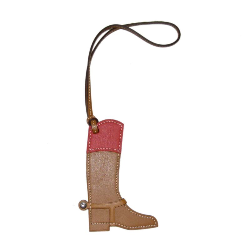 HERMES Natural Sable/ Capucine Paddock Botte Equestrian Boot Leather Bag Charm -0