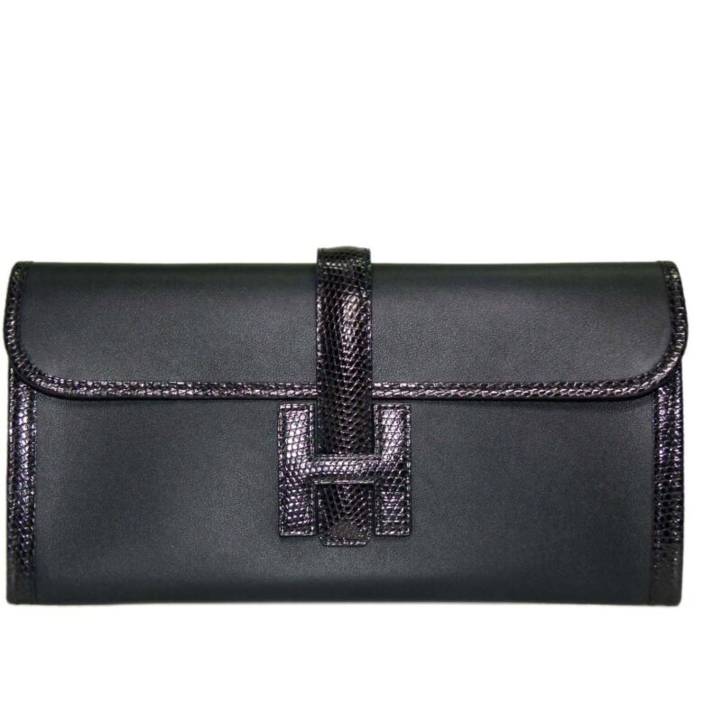 Hermes Jige Elan 29 Black/ Black Veau Swift Lizard Niloticus Lisse Clutch -0