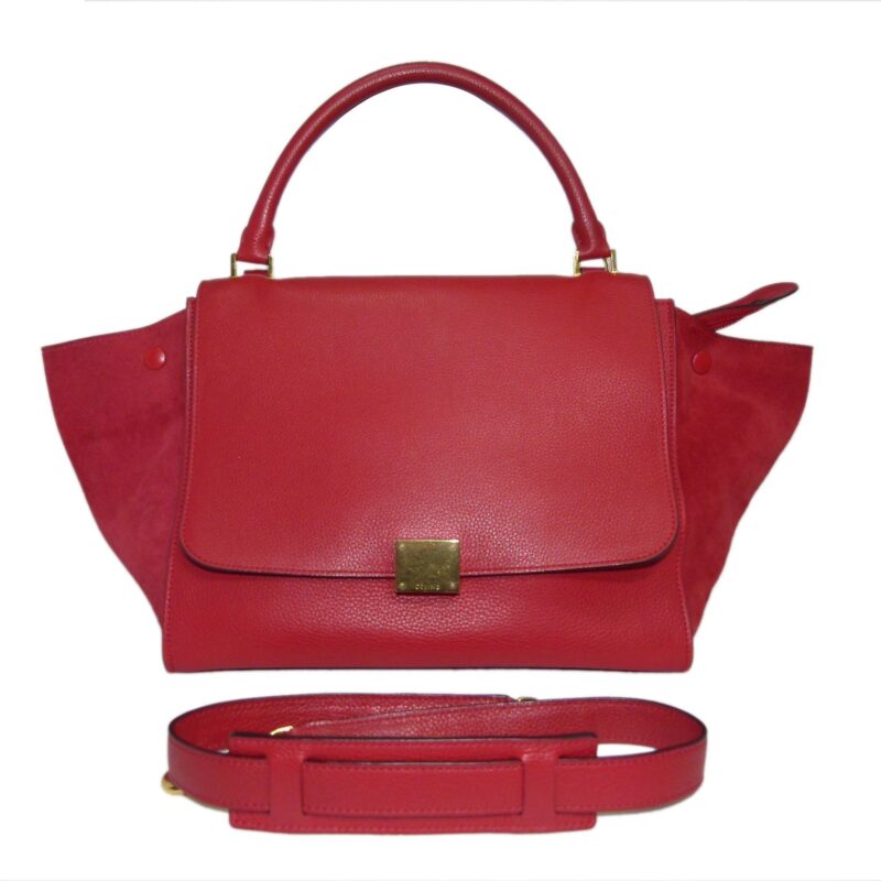 Celine Red Calf / Suede Trapez Medium Gold Hardware-0