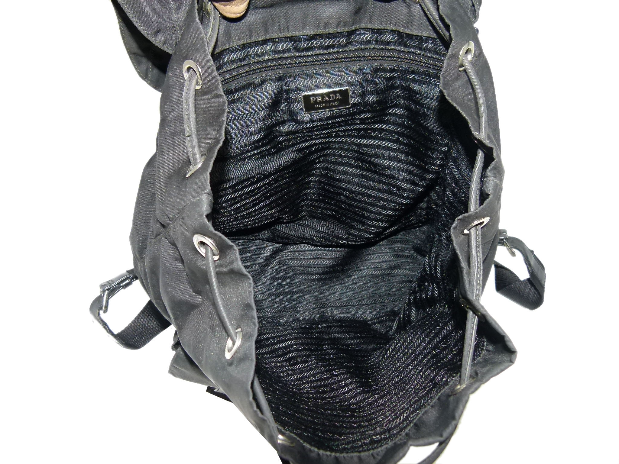Prada1BZ811 Signature Classic Black Tessuto Fabric Two-Pocket Backpack-33953