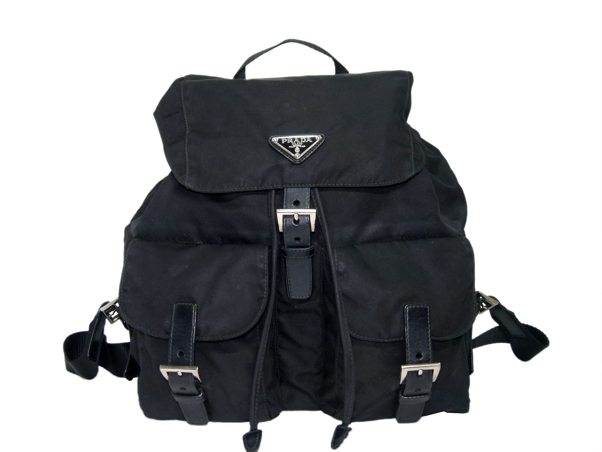 Prada1BZ811 Signature Classic Black Tessuto Fabric Two-Pocket Backpack-0