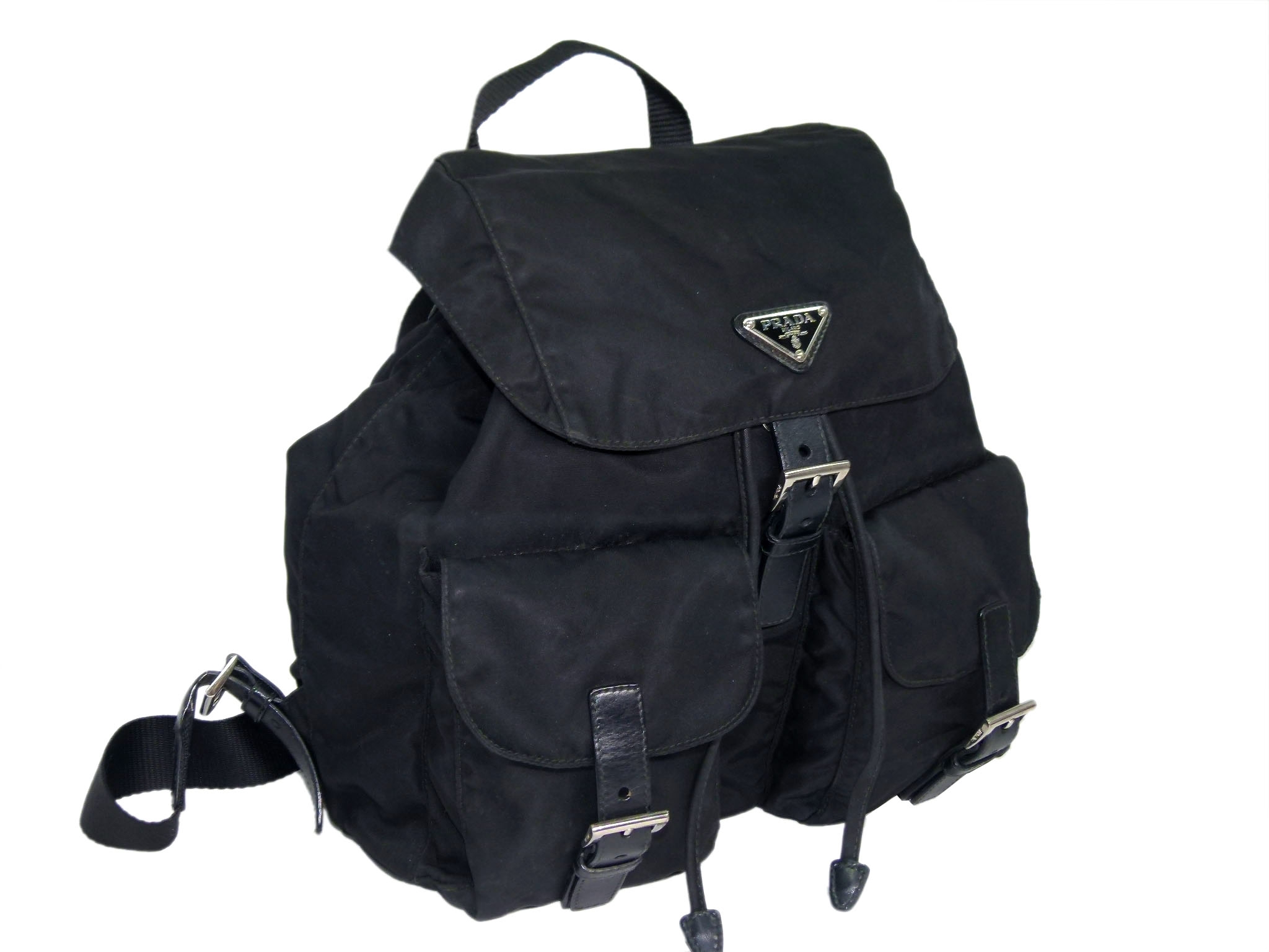 Prada1BZ811 Signature Classic Black Tessuto Fabric Two-Pocket Backpack-33950