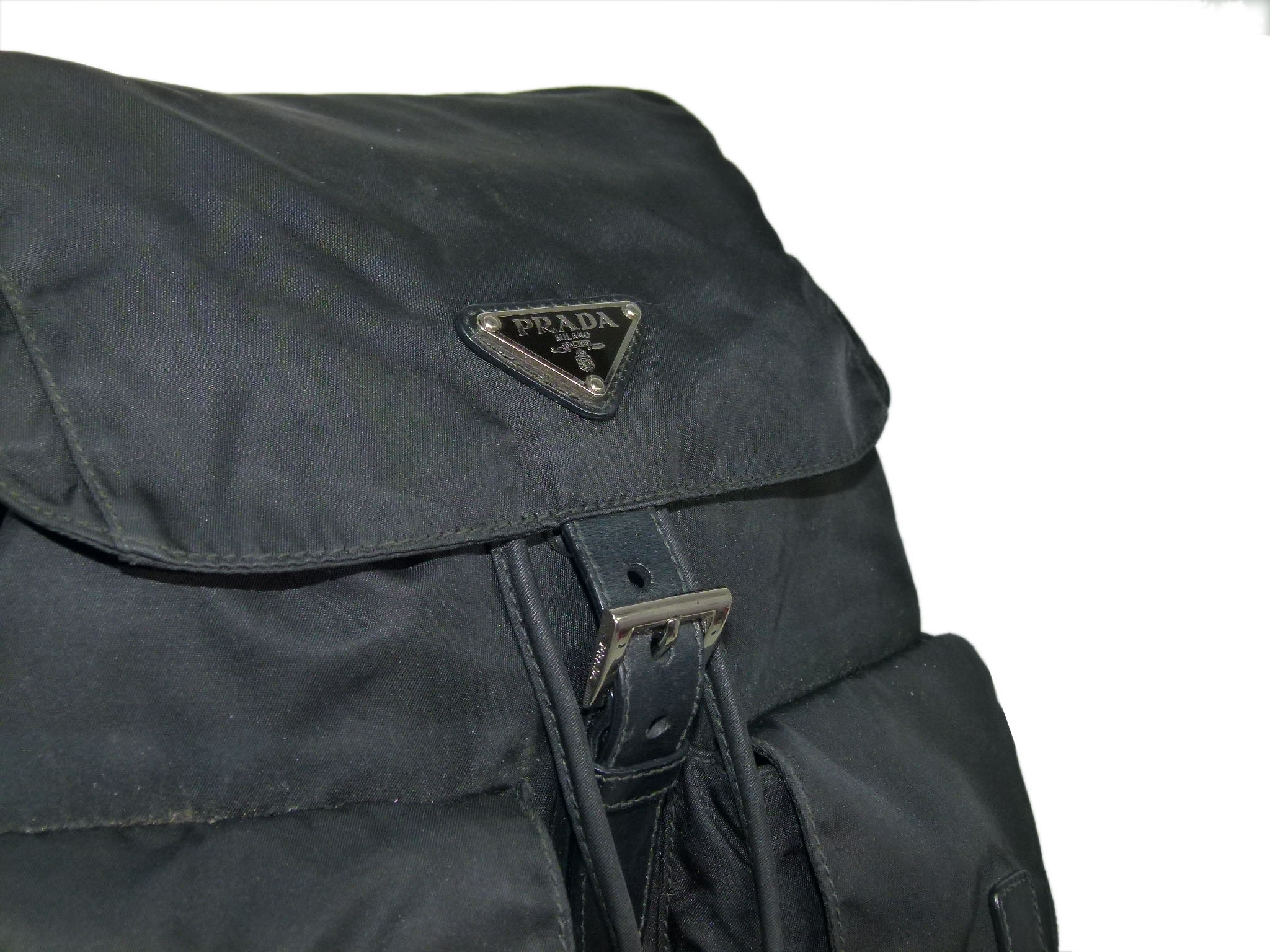 Prada1BZ811 Signature Classic Black Tessuto Fabric Two-Pocket Backpack-33952