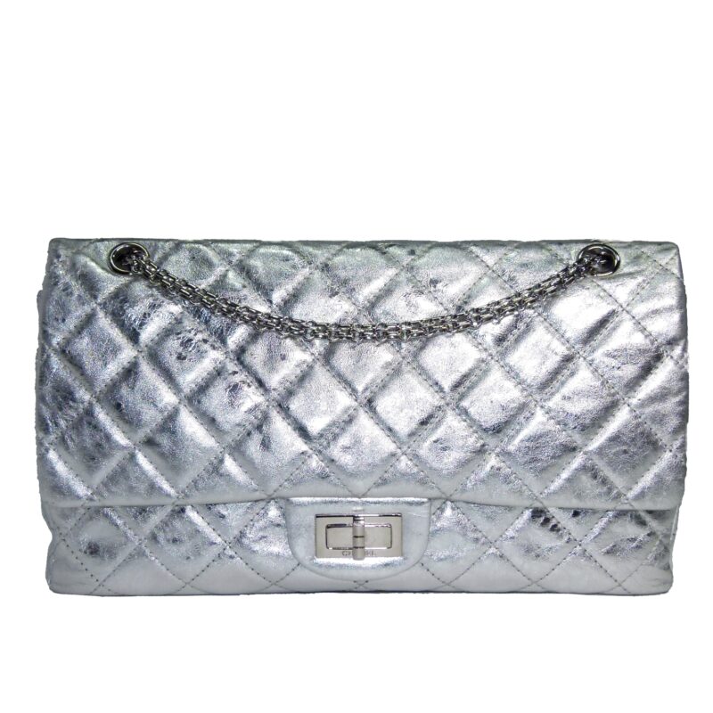 Chanel 11623242 Metallic Silver 2.55 Reissue- 227 Maxi Silver-tone Hardware Flap Bag-0