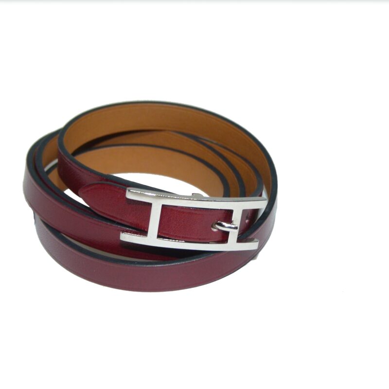 Hermes Rouge H Calf Hapi Quad Tour Leather Wrap Bracelet S Size R Stamp Palladium Hardware -0