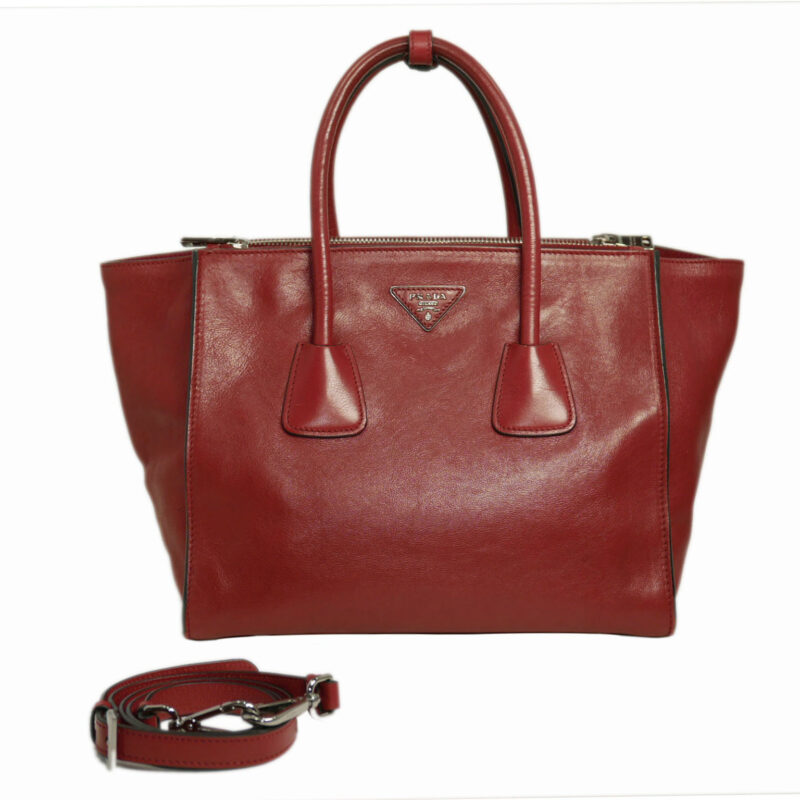 Prada BN2619 Fuoco/ Red Glace Calf Leather Twin Pocket Double Handle Tote