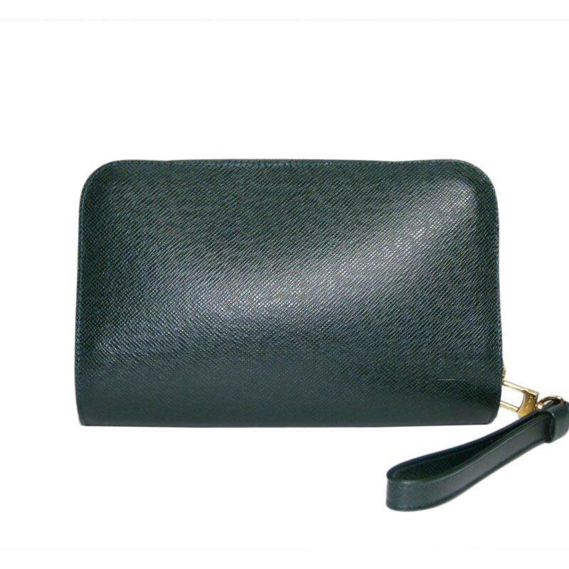 Louis Vuitton M30182 Ardoise/ Green Taiga Leather Pochette Baikal Clutch Bag-0