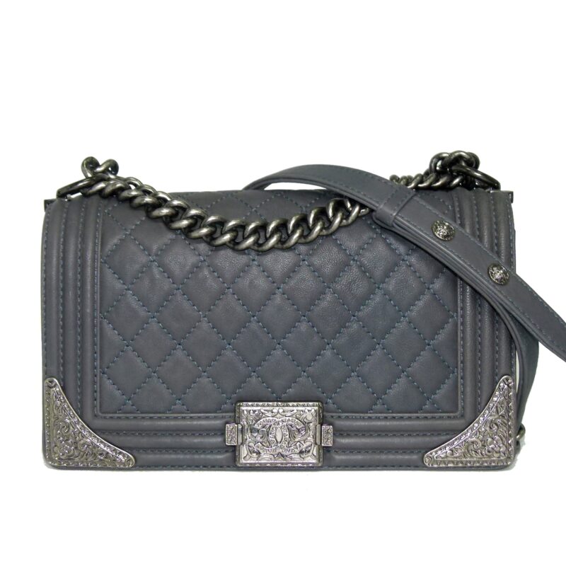 Chanel 19693961 Limited Quilted Le Boy Flap Grey Calf Medium Size Ruthenium Vintage Hardware-0