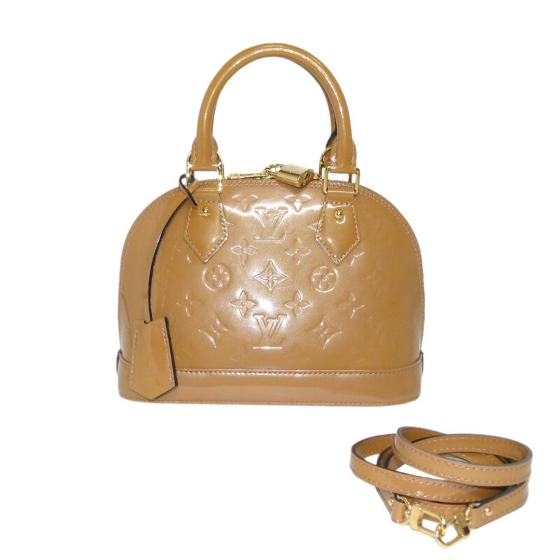 Louis Vuitton M50415 Vernis Pink Rose Ballerine/ Beige Alma BB Tote w Strap -0