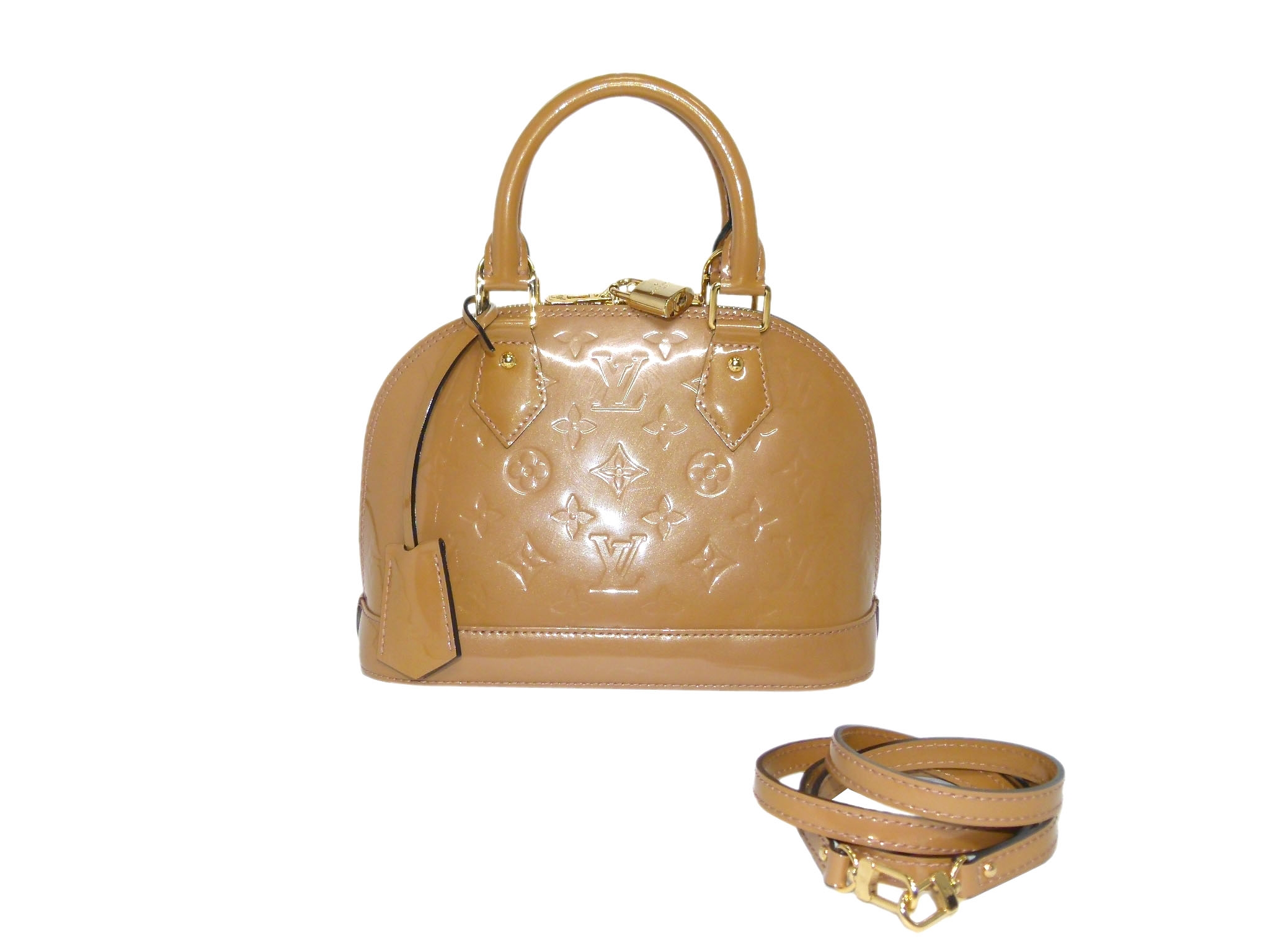 Louis Vuitton M50415 Vernis Pink Rose Ballerine/ Beige Alma BB Tote w Strap -0