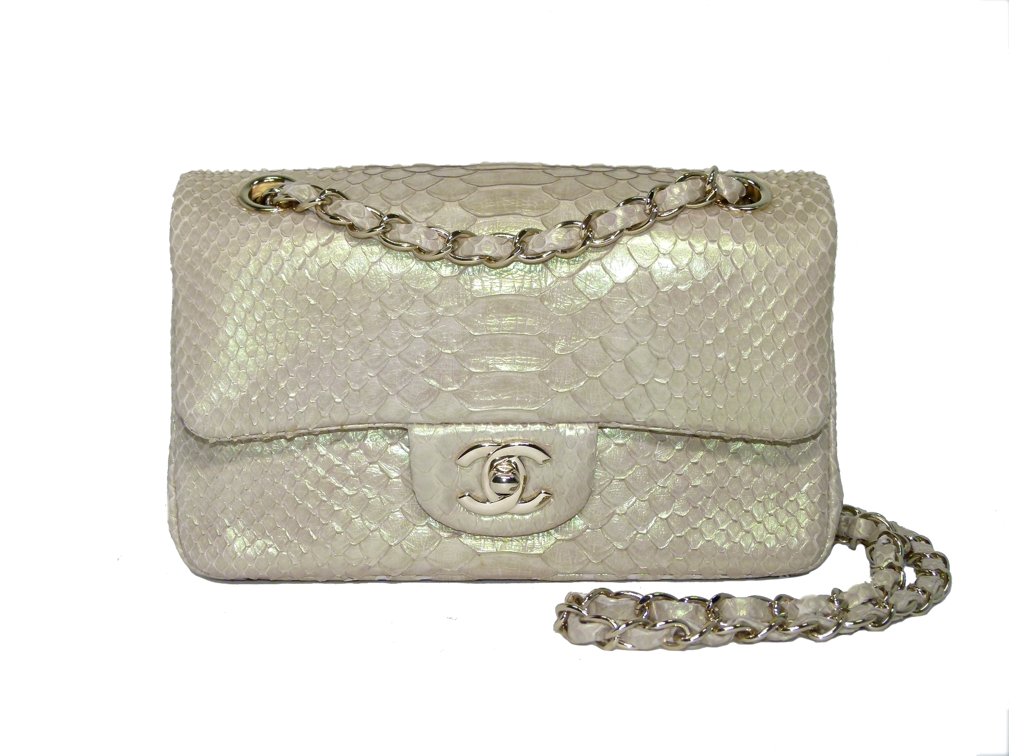 Chanel 16416632 Iridescent Python Leather Gold-Tone Metal Mini Flap Bag -0