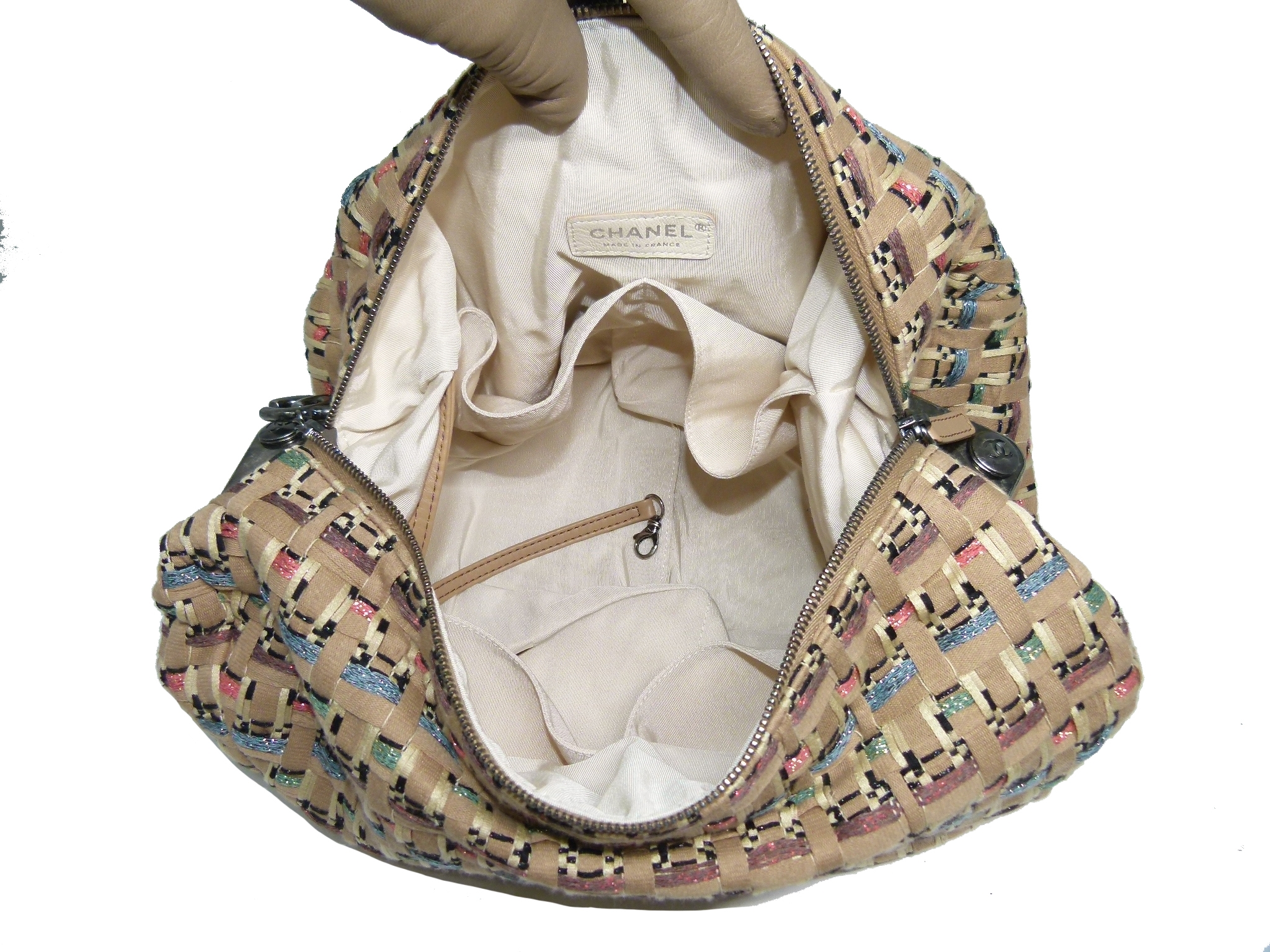 Chanel 23516113 Beige/ Tan Coco Cuba Woven Tweed Metallic Hobo Large / Backpack Large -34307