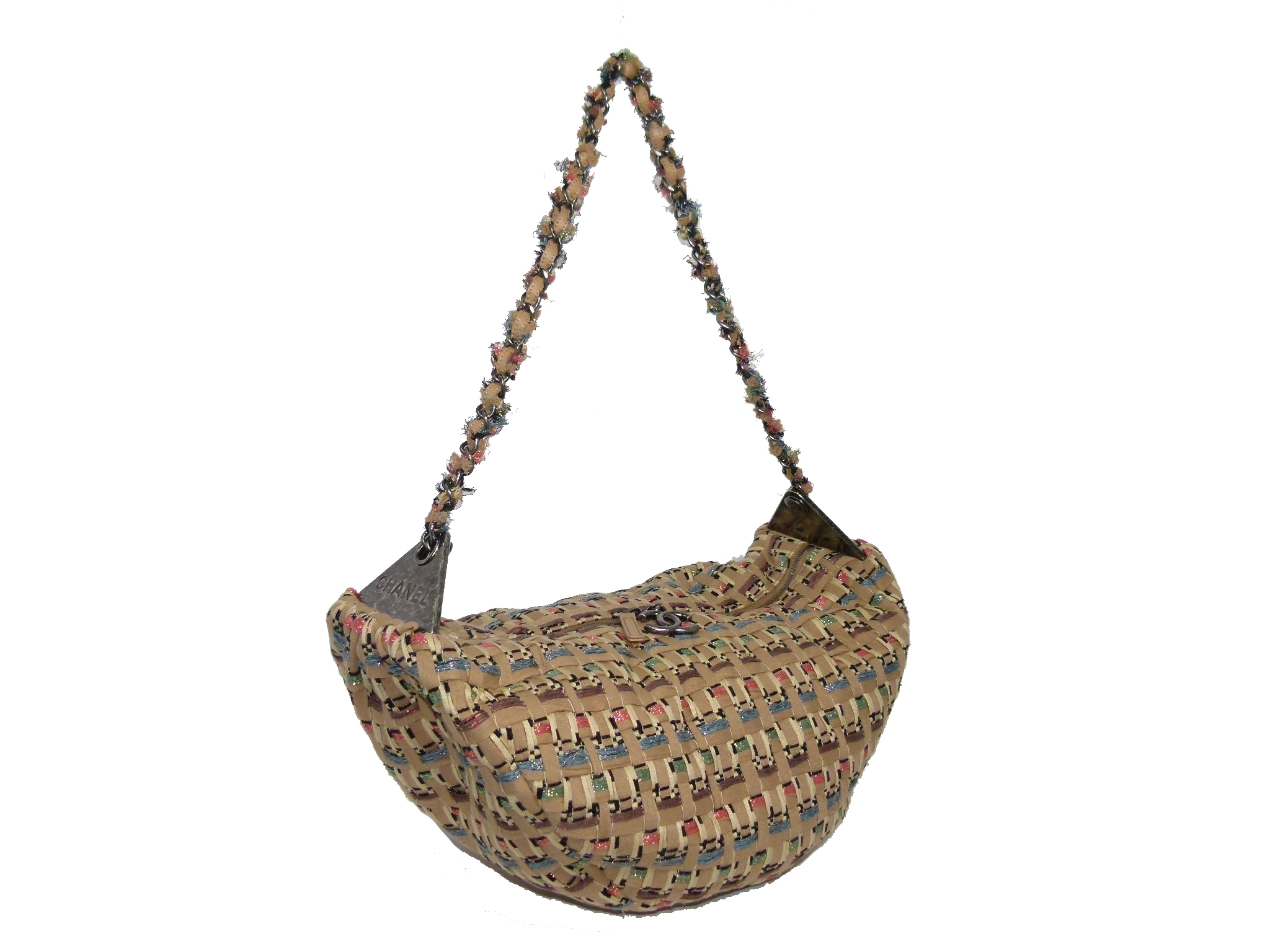 Chanel 23516113 Beige/ Tan Coco Cuba Woven Tweed Metallic Hobo Large / Backpack Large -34298