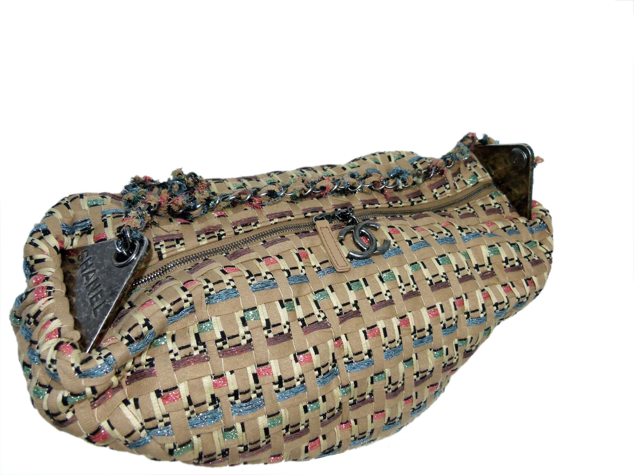 Chanel 23516113 Beige/ Tan Coco Cuba Woven Tweed Metallic Hobo Large / Backpack Large -34297