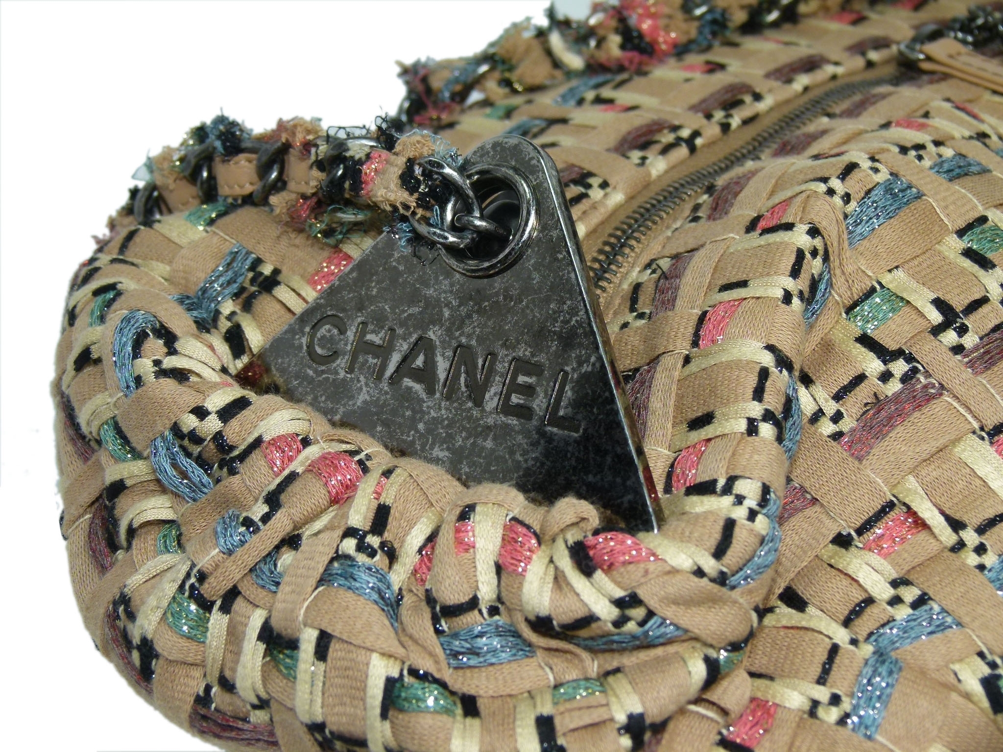Chanel 23516113 Beige/ Tan Coco Cuba Woven Tweed Metallic Hobo Large / Backpack Large -34300