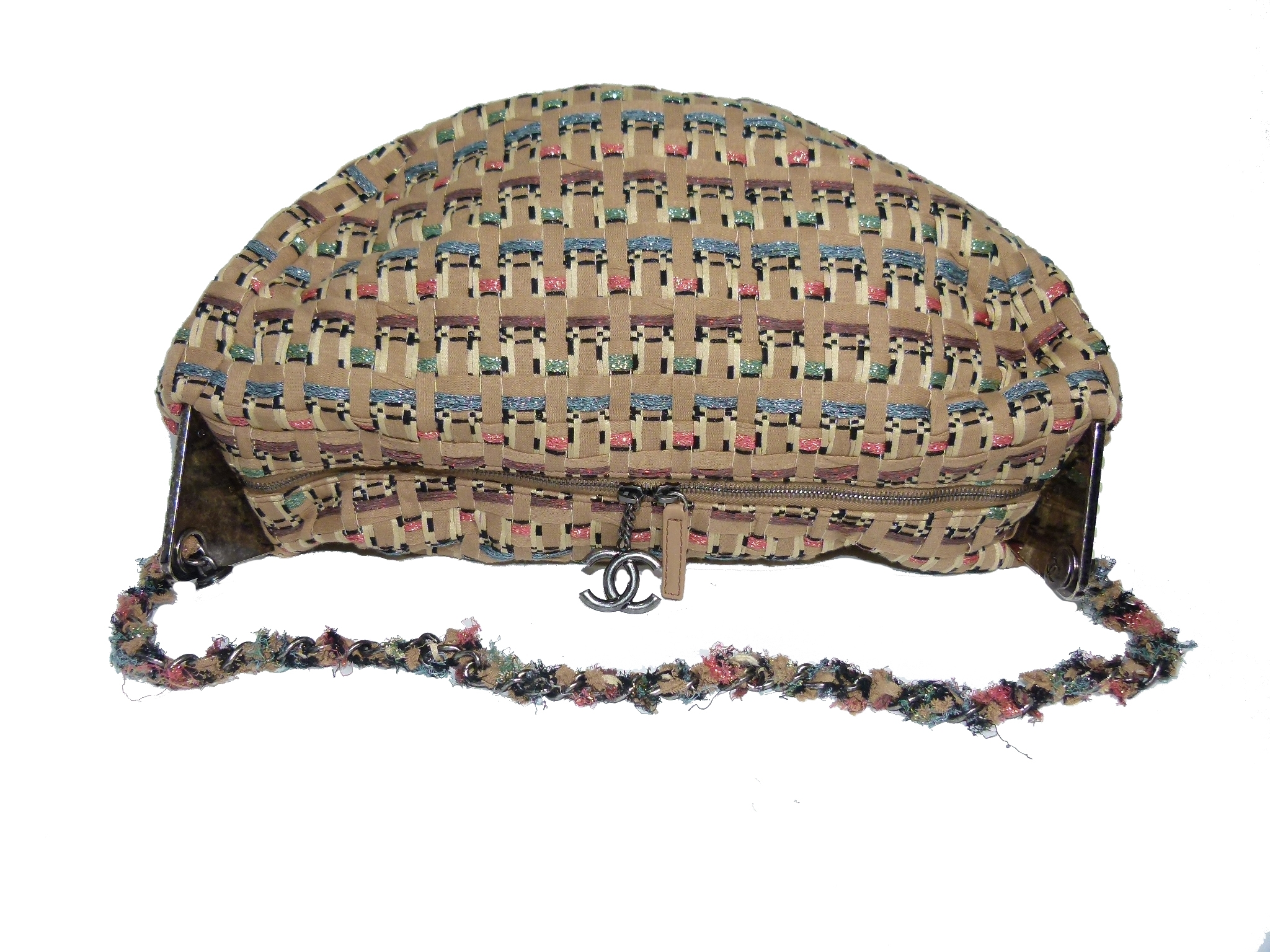 Chanel 23516113 Beige/ Tan Coco Cuba Woven Tweed Metallic Hobo Large / Backpack Large -34301