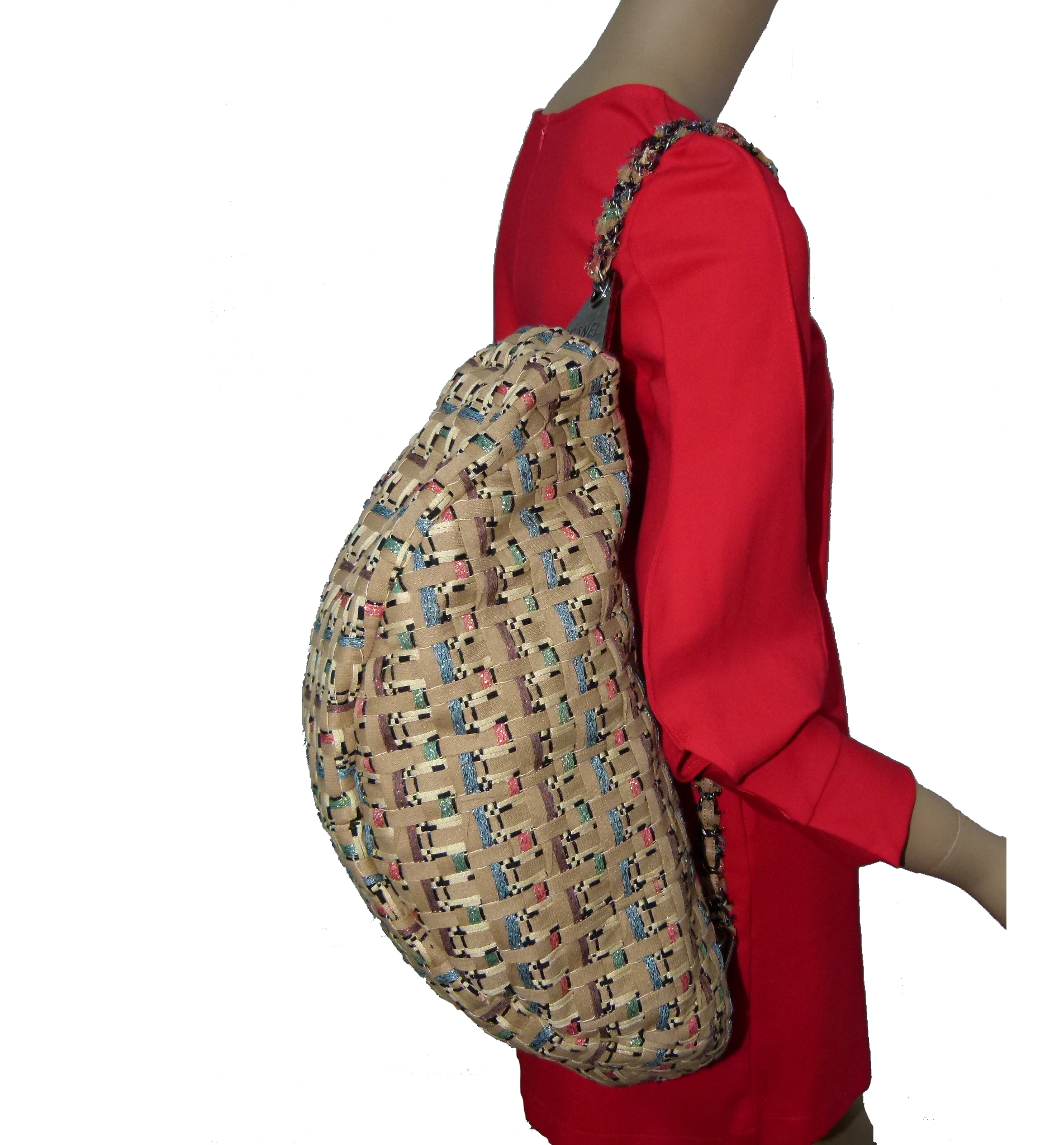 Chanel 23516113 Beige/ Tan Coco Cuba Woven Tweed Metallic Hobo Large / Backpack Large -34306