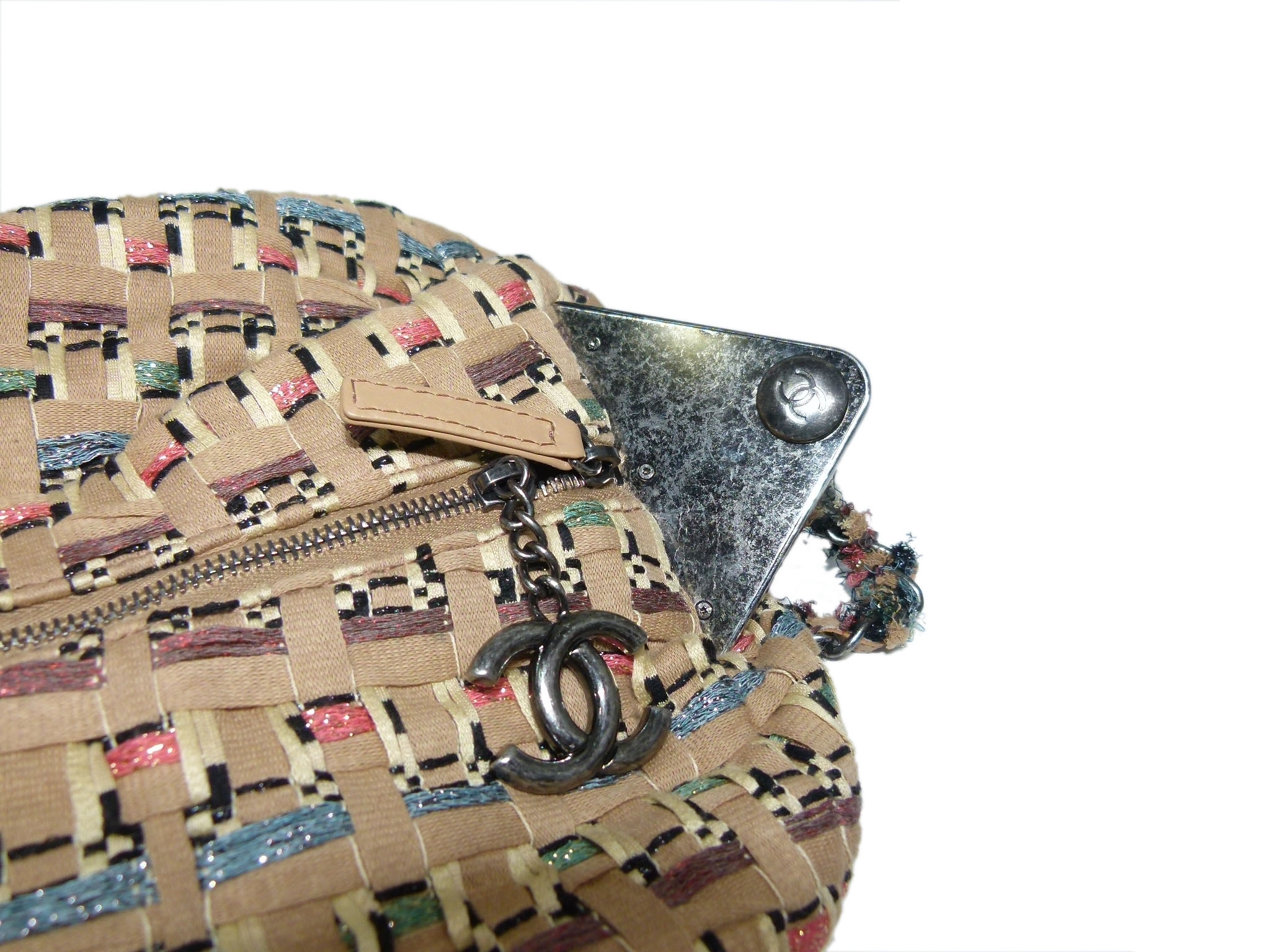 Chanel 23516113 Beige/ Tan Coco Cuba Woven Tweed Metallic Hobo Large / Backpack Large -34303