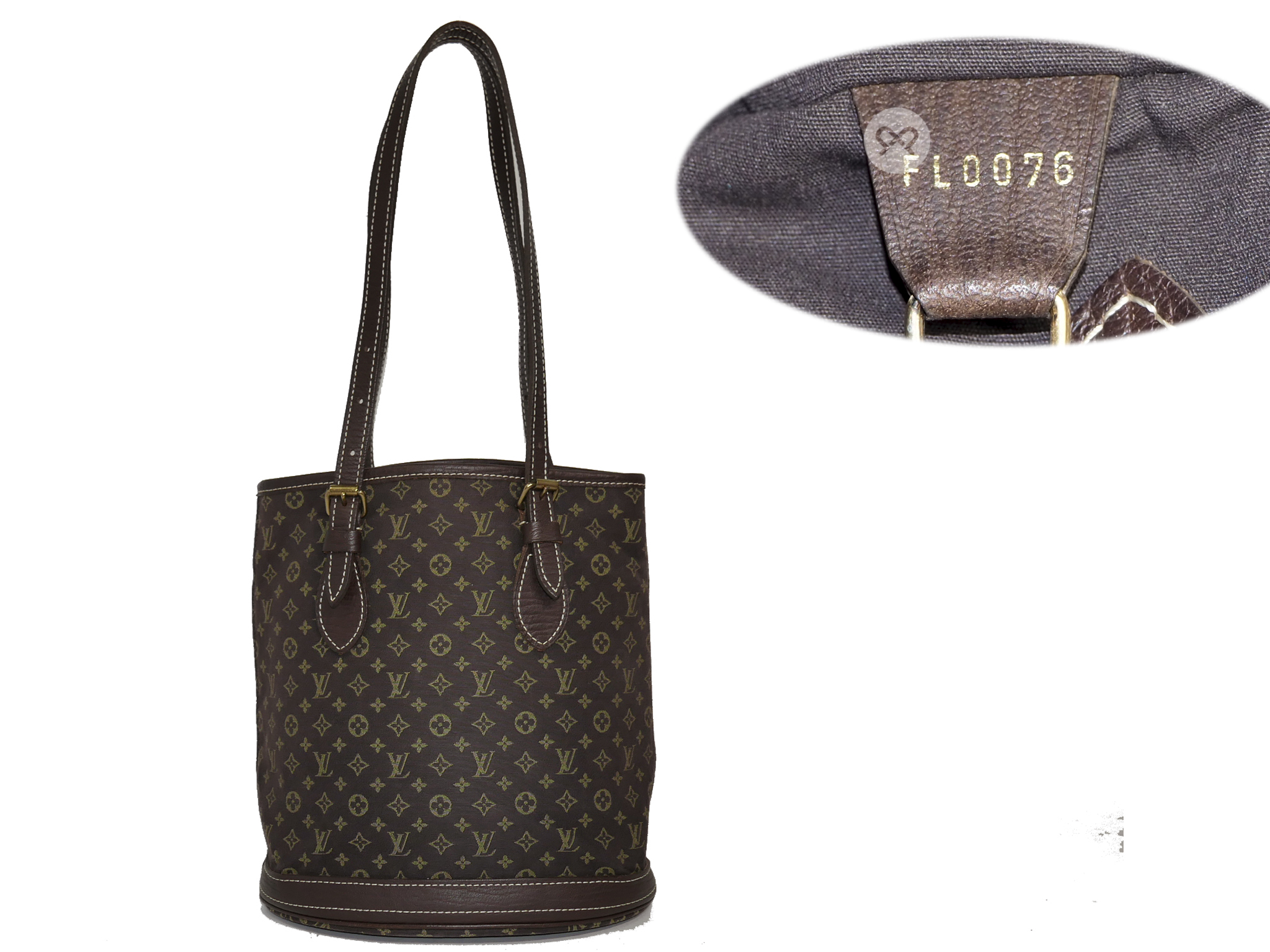 Louis Vuitton M95226 Brown Monogram Mini Lin Bucket PM Tote/ Shoulder Bag (FL0076) - Image 2