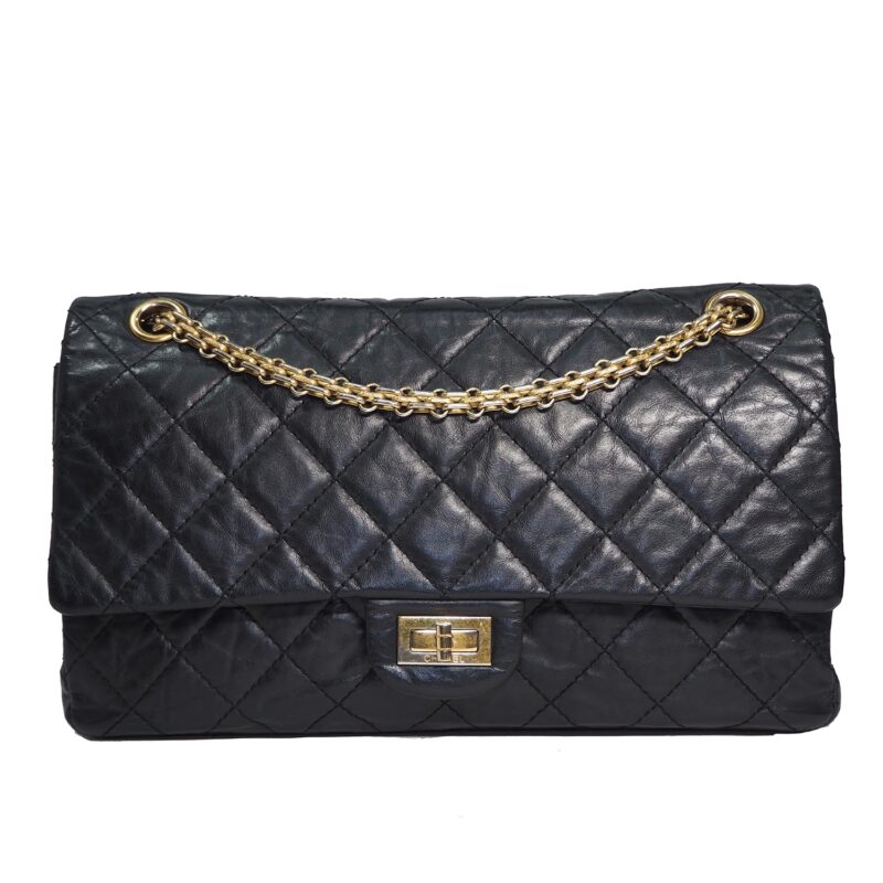 Chanel 13447260 Black Distressed Reissue 2.55- 226 Medium Gold Hardware-0