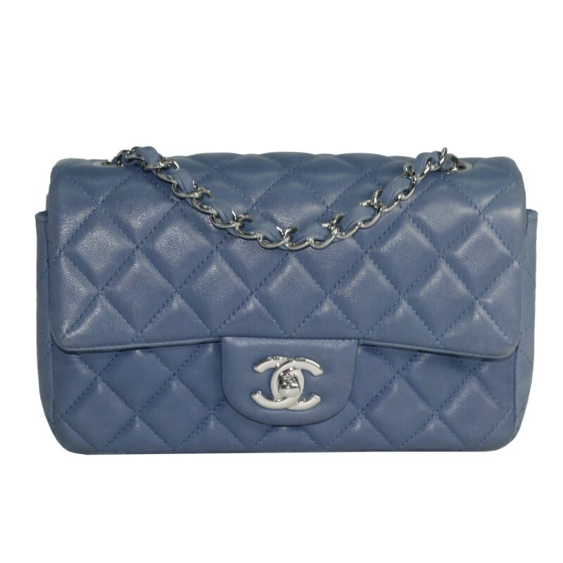 Chanel 16909225 A69900 Blue Lambskin Mini Flap Classic Flap Silver-Tone Hardware-0