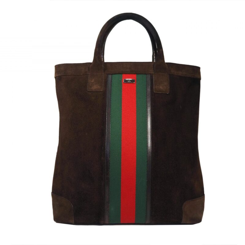 Gucci 33889 Web GG Brown Suede Sherry Line Document/ Laptop Tote handbag-0