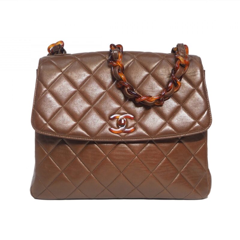 Chanel 5093972 Dark Brown Vintage Lambskin Quilted Resin Chain Hardware Single Flap Bag-0