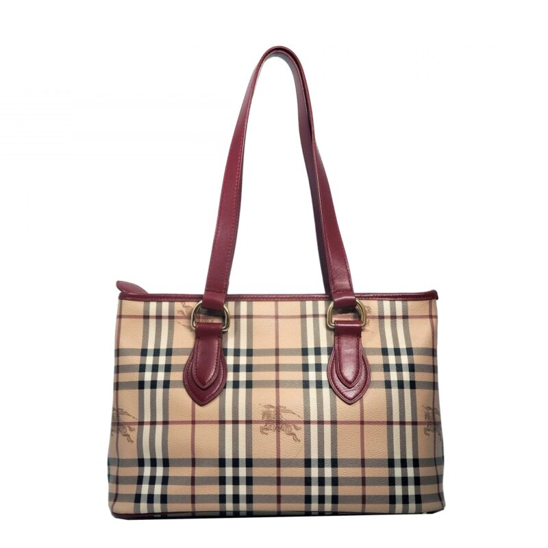 Burberry Signature Horse Canvas with Red Calf Leather Trim Document/ Shopping Bag-0