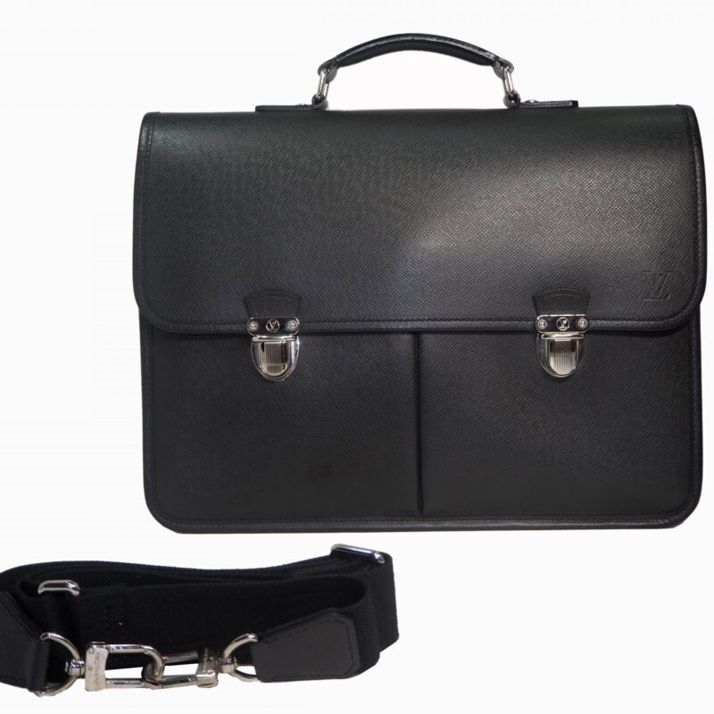 Louis Vuitton M32472 Alexei Taiga Black 2 Pockets Laptop / Document Bag (MB2121)-0