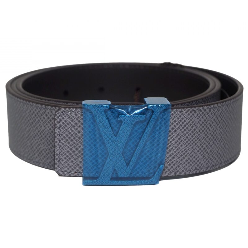 BRAND NEW ! Louis Vuitton LV Initiales 40MM/ 100cm Taiga Glacier / Grey Leather Belt (BC3106)-0
