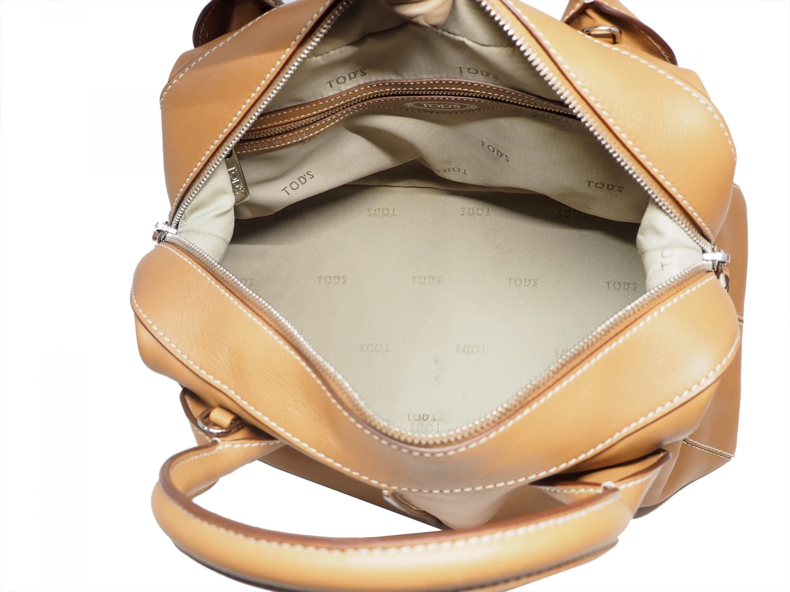 Tods Tan Leather D-Styling Small Bauletto Bag with Detachable Shoulder Strap-35287