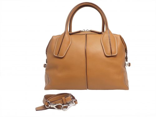 Tods Tan Leather D-Styling Small Bauletto Bag with Detachable Shoulder Strap-0