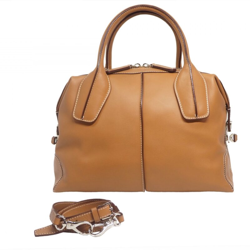 Tods Tan Leather D-Styling Small Bauletto Bag with Detachable Shoulder Strap-0
