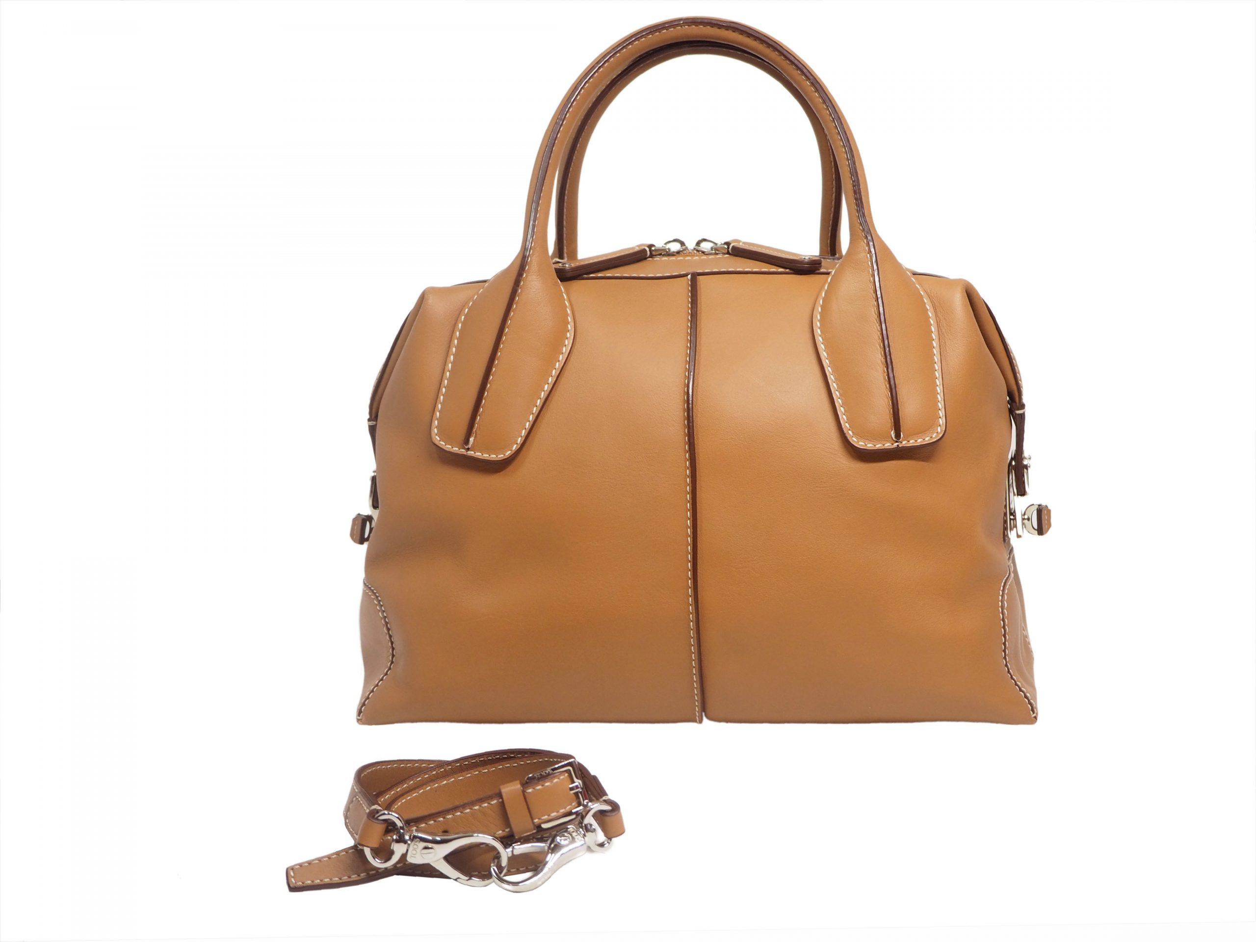Tods Tan Leather D-Styling Small Bauletto Bag with Detachable Shoulder Strap-0