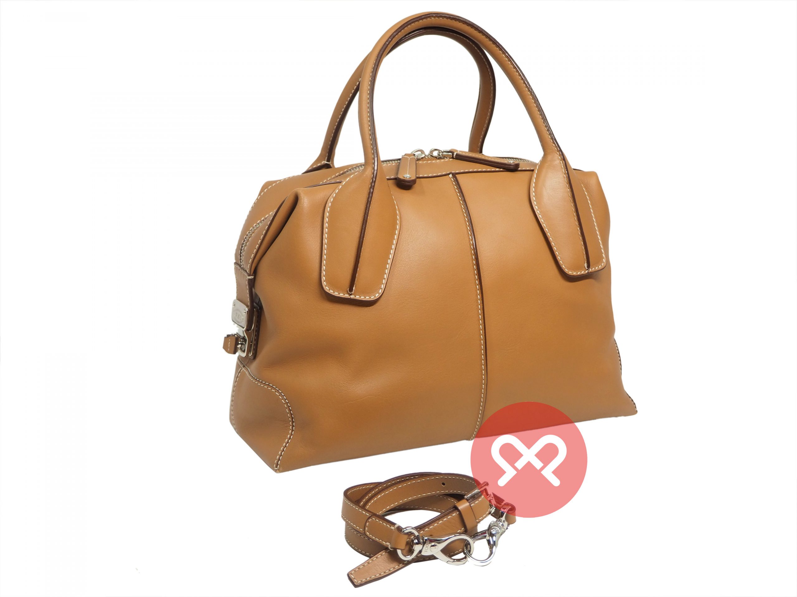 Tods Tan Leather D-Styling Small Bauletto Bag with Detachable Shoulder Strap-35284