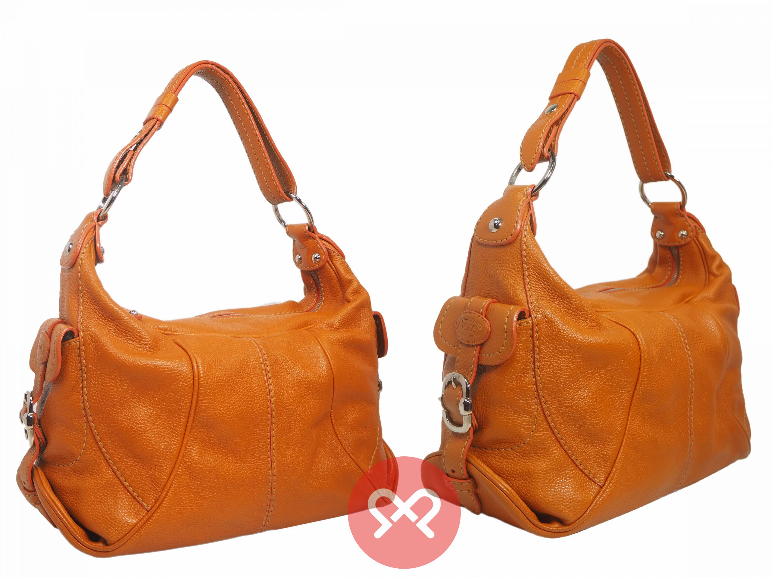 Tods Natty Sacca Piccola Orange Leather Hobo Bag-35275