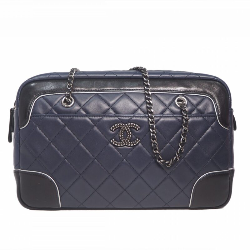 Chanel 21482555 Blue/ Black Two-Tone Quilted Calfskin Medium Camera Chain Bag Aged Silver Hardware-0