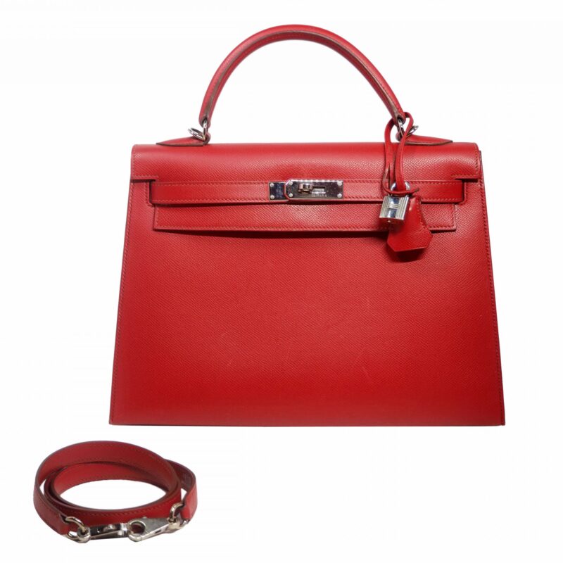 Hermes Kelly 32 Sellier Red Epsom L Stamp Palladium Hardware -0