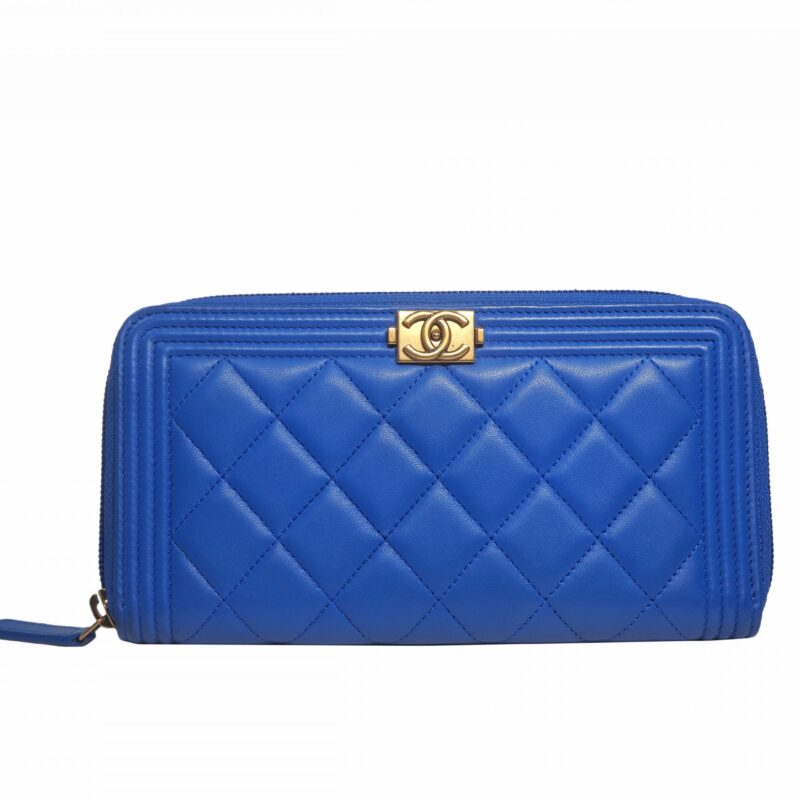 Chanel 21572437 Electric Blue BOY CHANEL A68733Y Zipped Long Wallet Gold Hardware-0