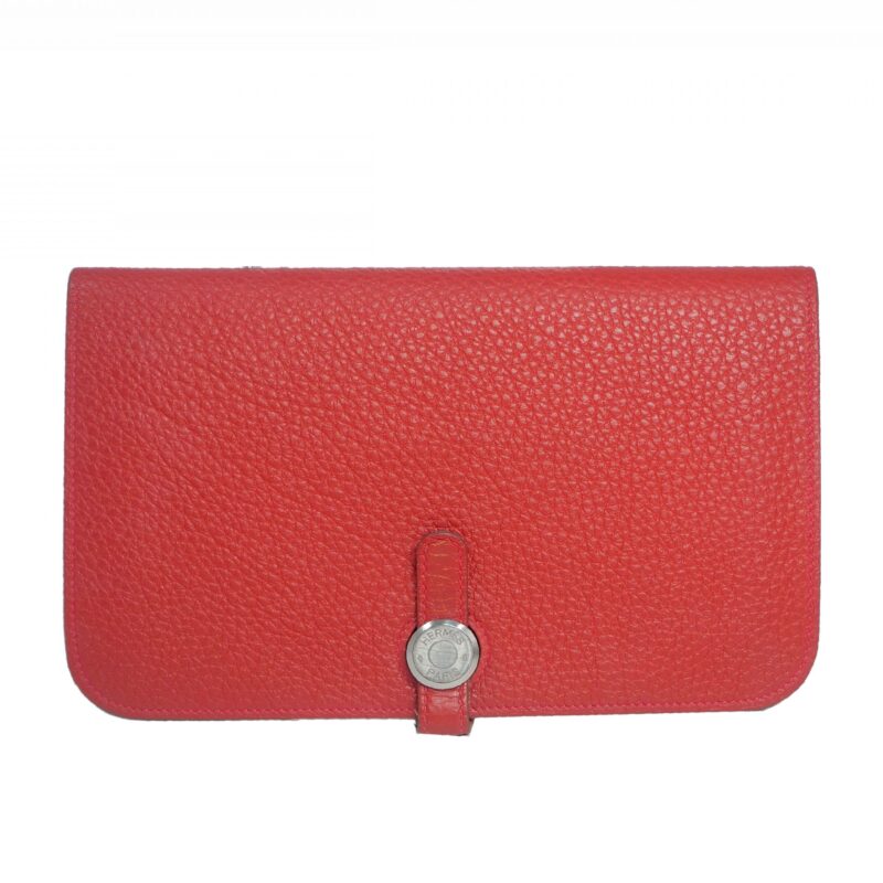Hermès Red Veau Togo Leather Dogon Duo Combined Wallet Palladium Hardware-0