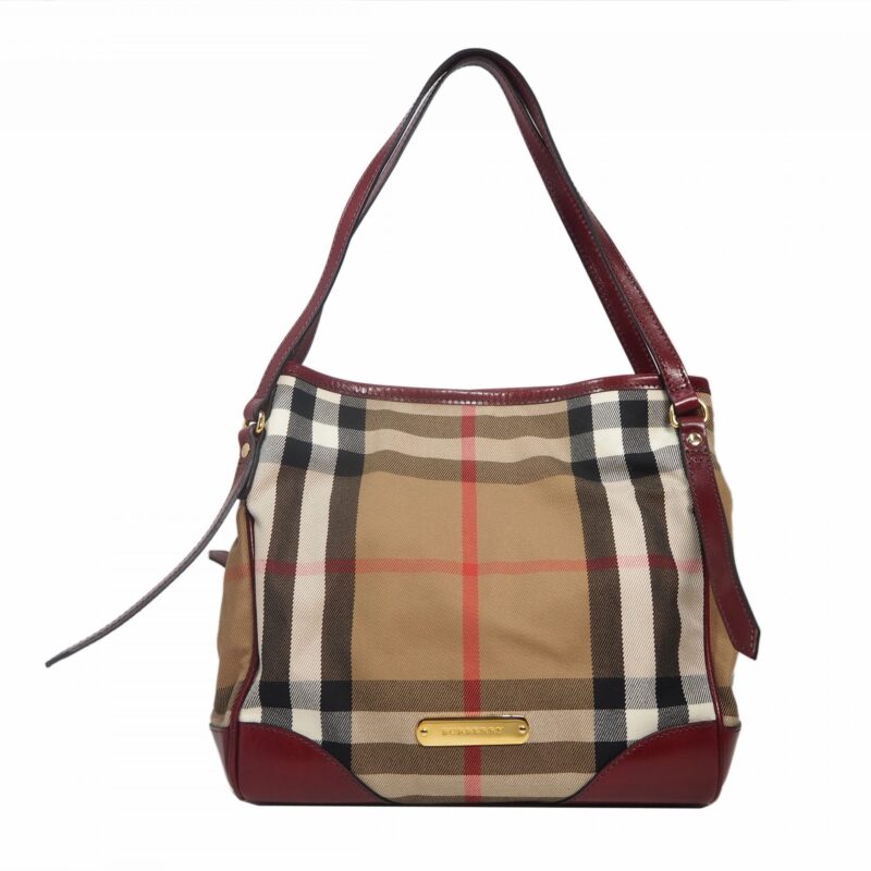 Burberry Small Bridle House Check with Red Leather Trim Document Tote Bag-0