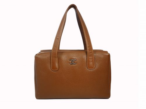 Chanel 6986124 Vintage Brown Caviar Leather Top Handles Medium Shopping Bronze Hardware-0