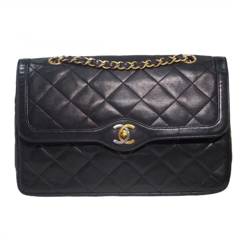 Chanel 0582282 Vintage Black Lambskin Paris Limited Edition Double Flap Classic Gold/ Silver Hardware Bag-0
