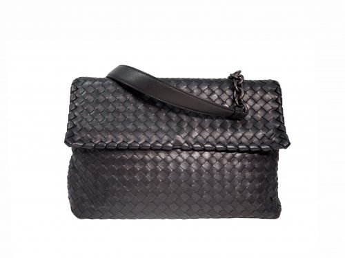 Bottega Veneta Black Woven Flip-over Flap With Magnetic Snap Shoulder Bag-0