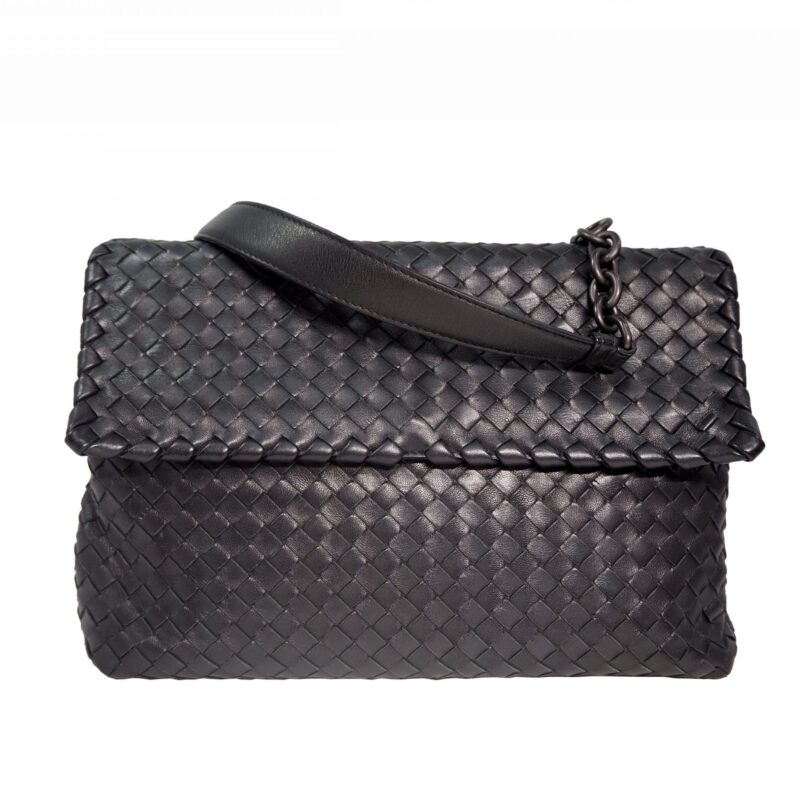 Bottega Veneta Black Woven Flip-over Flap With Magnetic Snap Shoulder Bag-0