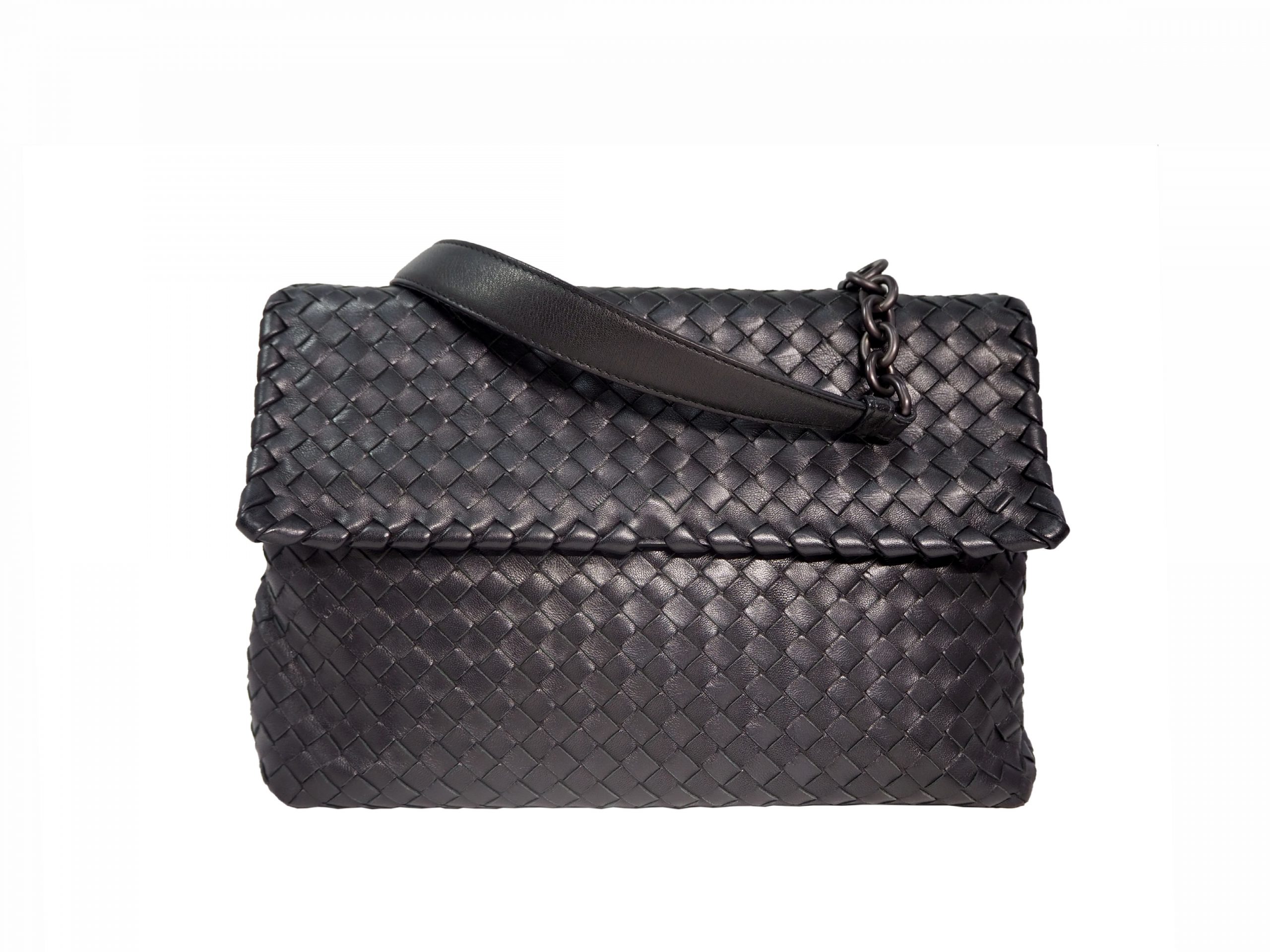 Bottega Veneta Black Woven Flip-over Flap With Magnetic Snap Shoulder Bag-0