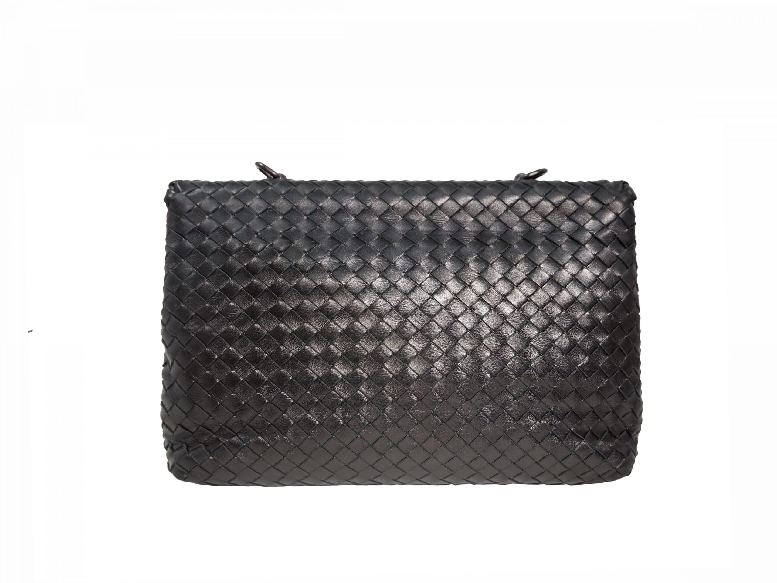 Bottega Veneta Black Woven Flip-over Flap With Magnetic Snap Shoulder Bag-35595